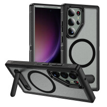 (Transparent) Étui compatible Galaxy S24 Ultra avec support intégré, en TPU et PC, compatible MagSafe.