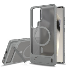 (Grey) Étui compatible Galaxy S24 Ultra avec support intégré, en TPU et PC, compatible MagSafe.