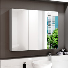 Nes Home Matte Grey 900mm Bathroom Mirror Cabinet With Shelf Storage