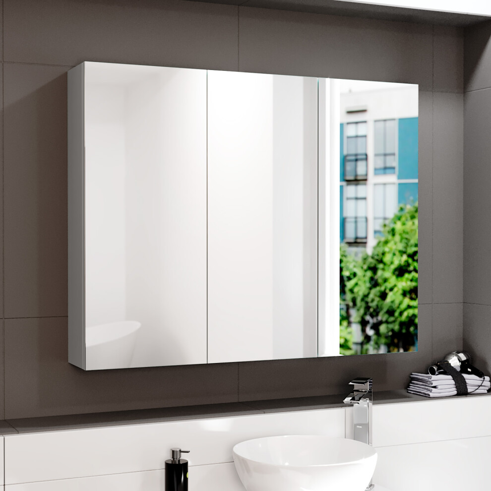 Nes Home Matte 900Mm Bathroom Mirror Cabinet With Shelf Storage Grey