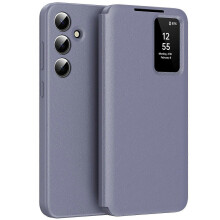 (Lavender Grey) Kompatible Samsung Galaxy A56 5G Hülle mit Kartenhalter, Smart View Fenster, Leder-Handyhülle