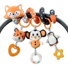 Kontrast Black White Spiral Baby Toy 0-9 Months Fox Activity Spiral for Car Seat, Plush Hanging Toy with Rattles Teether for Baby Backseat