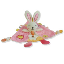 (兔子) Jormftte Baby Safety Play Mat with Teether Toy, Soft Plush Animal Design, 15.2x14x3 Inch Cushion for Infant Protection