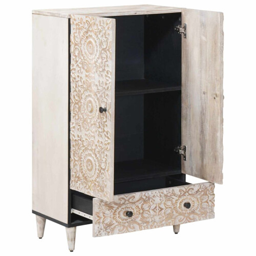 VidaXL vidaXL High Board with Door White 60 x 33.5 x 100 cm Solid Mango Wood 1