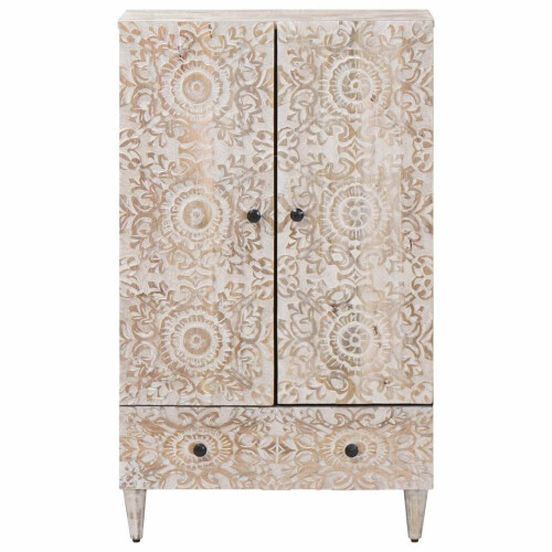 VidaXL vidaXL High Board with Door White 60 x 33.5 x 100 cm Solid Mango Wood 2