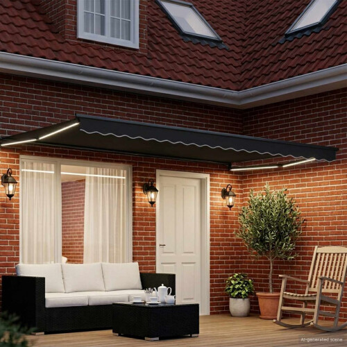VidaXL vidaXL Manual Retractable Awning with LEDs Anthracite 4 x 3 m 2