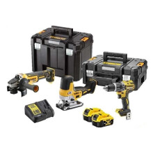 Kit 3 Draadloze gereedschappen DEWALT - DCD796, DCS335, DCG405 - 18V 5Ah Li-Ion borstelvrij - Speciaal voor doe-het-zelf.