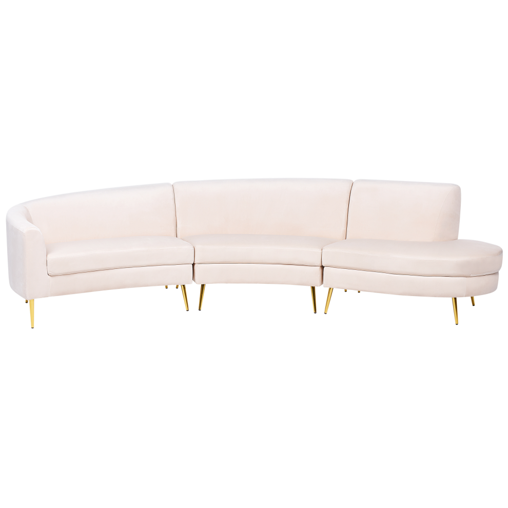 Beliani Curved Sofa 4 Seater Moss Velvet Light Beige Cream