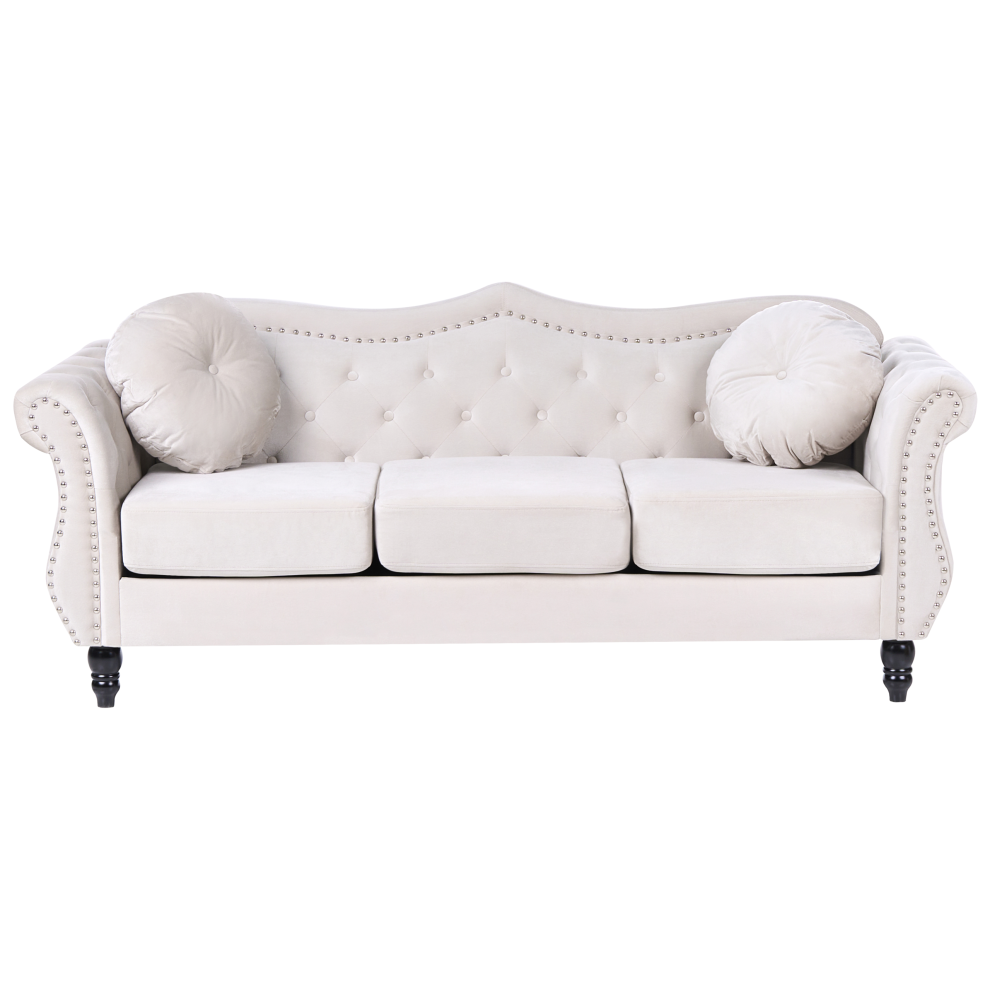 Beliani Sofa 3 Seater Skien Velvet Light Beige Cream