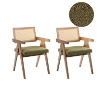 Set of 2 Dining Chairs AVA Wood Brown/ Green