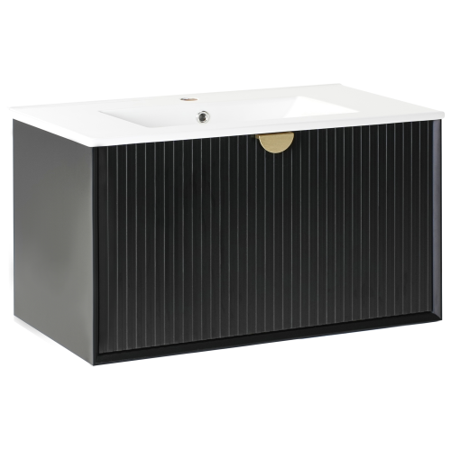 Beliani Wall Mounted Vanity Unit with Basin BONAIRE Black