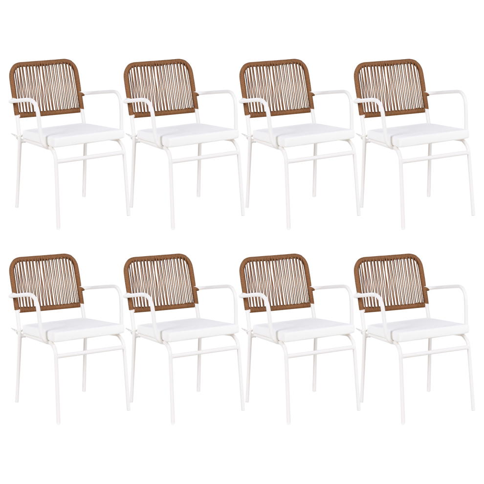 Beliani Set Of 8 Garden Chairs With Cushions Taceno Metal White