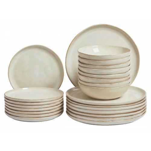 Beliani Set of 24 Dinnerware HOPS Stoneware Light Beige