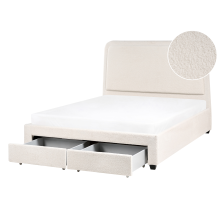 Bed with Storage Drawers SARDENT Boucle Off-White 140 x 200 cm (EU Double)