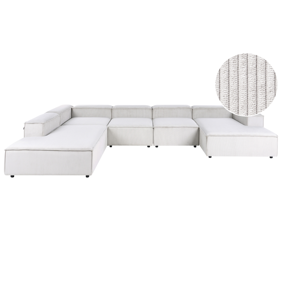 Beliani Modular Corner Sofa 5 Seater Ardal Right Hand Off-White Corduroy