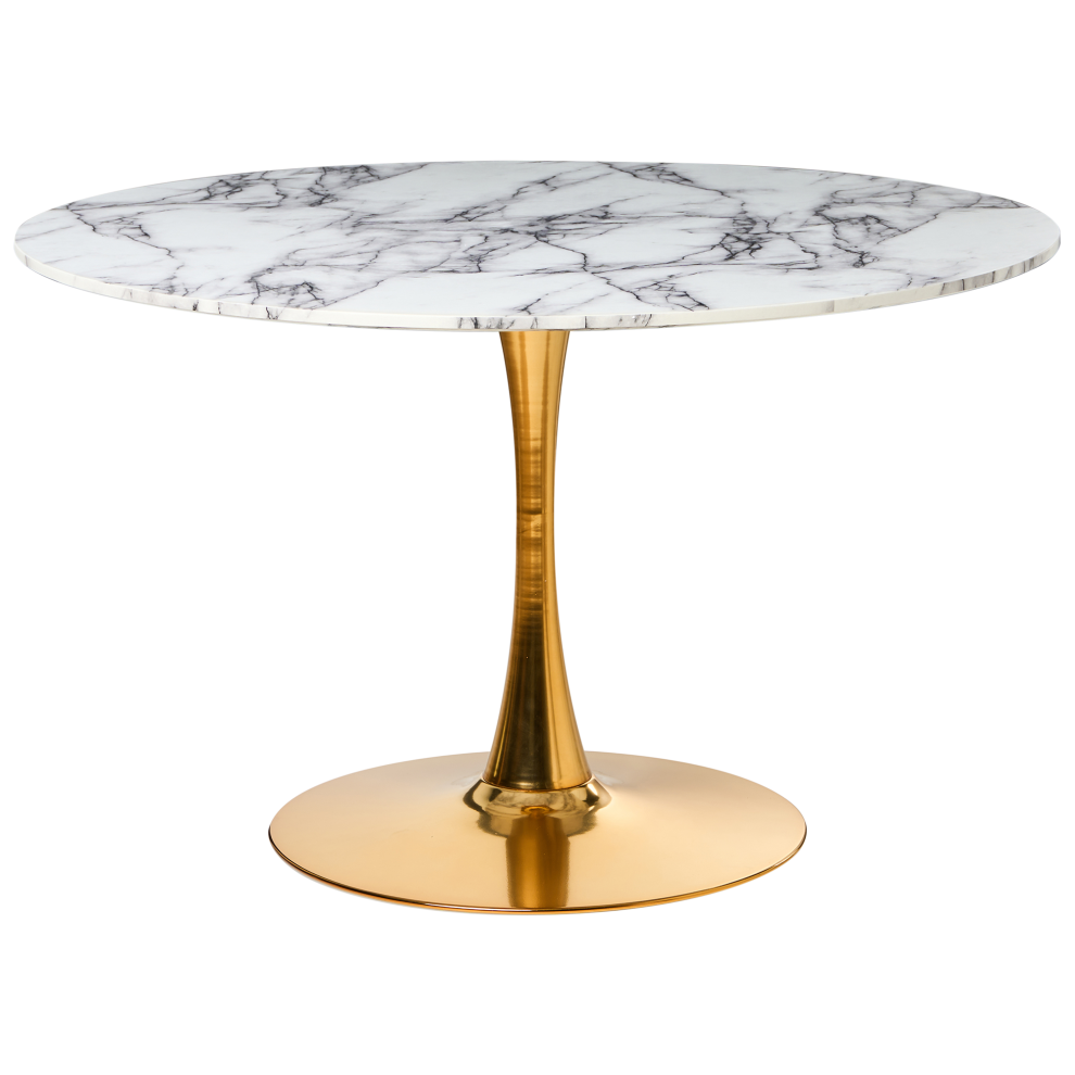 Beliani Dining Table Boca White Marble 120 Cm 120 Cm