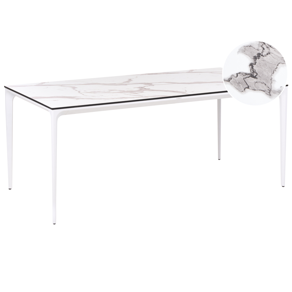 Beliani Garden Dining Table Sovareto 180 Cm 90 Cm Marble Effect White Marble