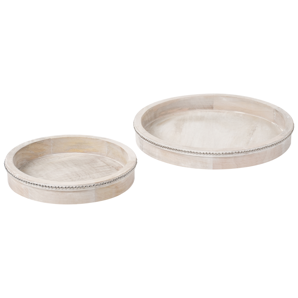 Beliani Set Of 2 Serving Trays Mansoura Mango Wood Light/Brown