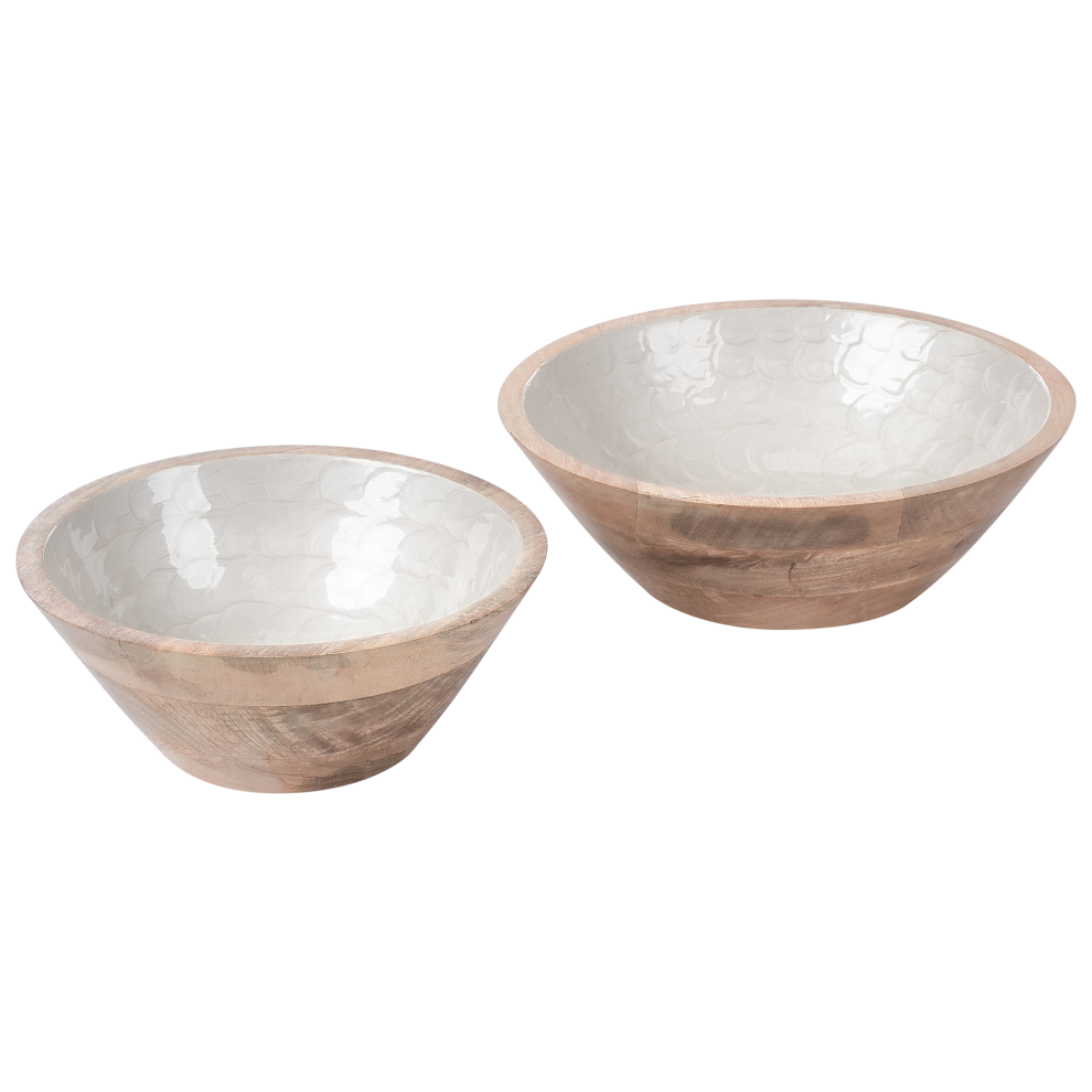 Beliani Set Of 2 Bowls Arish Mango Wood Brown/ White