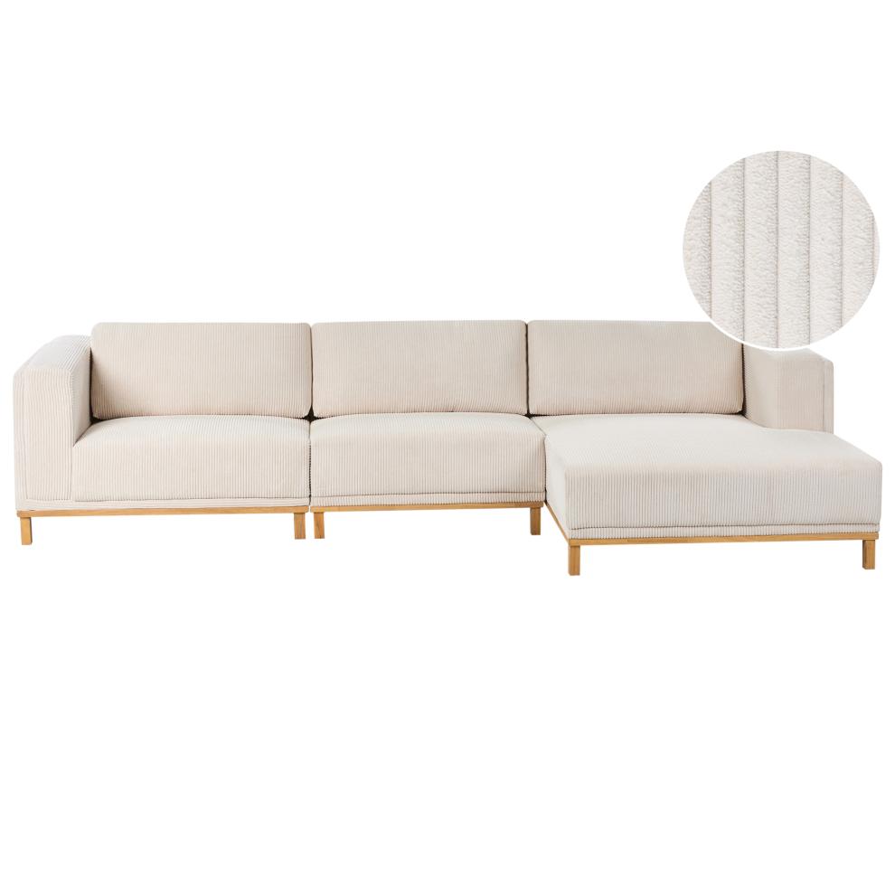 Beliani Corner Sofa 5 Seater Veng Corduroy Light Beige Left Hand