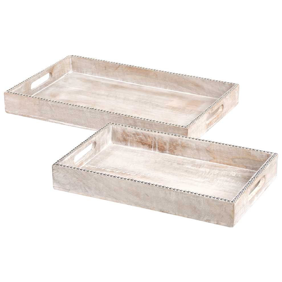 Beliani Set Of 2 Serving Trays Quena Mango Wood Light/Brown