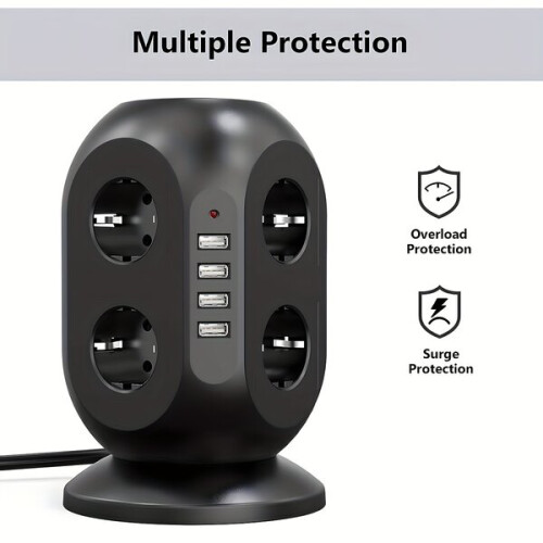 Prolunga con 8 prese e 4 porte USB, nera 1