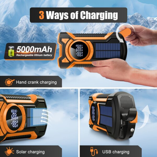 5000 mAh Multifunktions-Notfunkgerät mit IPX5-Schutz und Handkurbel 2