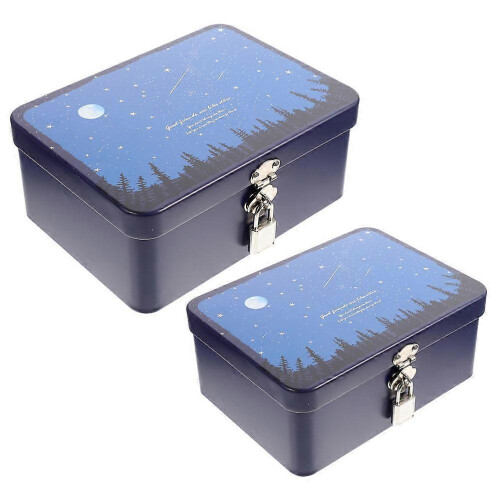 Tinplate Storage Box with Lock for Storage 2Pcs Retro Desktop Jewelry Organizer