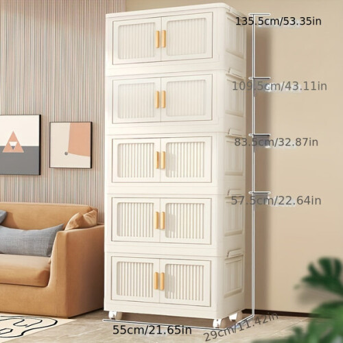 Armoire de rangement pliante multifonctionnelle à roulettes. 1