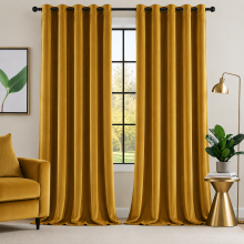 (90" width x 90" drop - 228cm width x 228cm drop., Mustard) Blackout Eyelet Ring Top Curtains Crushed Velvet Lined Curtain Pair with Tiebacks