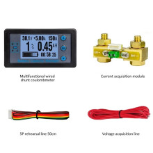 Wired Shunt Coulombmeter Meter Battery Capacity Tester Low Voltage Alarm LCD Ammeter Voltmeter