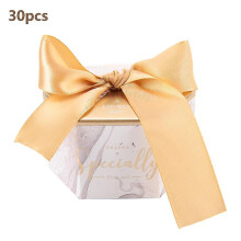 30 Pcs Candy Box Paper Gift Boxes Wedding Party Favors Ribbon (Gold)