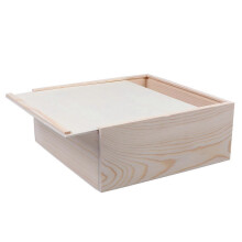 Sliding Lid Wood Box Wooden Gift Box Birthdays Square Beige 19.6x19.6x7.6cm Simple Design 1Pack