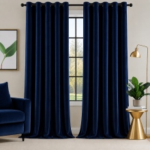 (Blue, 90" width x 90" drop - 228cm width x 228cm drop.) Velvet Curtain Pair Eyelet Ring Top Curtains with Tie Backs