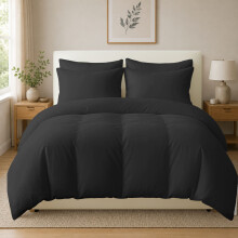 (Single (135cm x 200cm), Black) 100% Organic Egyptian Cotton Duvet Cover Set