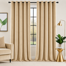(90" width x 90" drop - 228cm width x 228cm drop., Beige) Blackout Eyelet Ring Top Curtains Crushed Velvet Lined Curtain Pair with Tiebacks