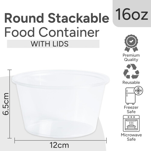 AVLASH 50 Pack 450ml - 16oz Round Stackable Plastic Food Container Set With Lids - Reusable, Leakproof, Dishwasher & Microwave Safe, 1