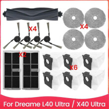 Díly pro vysavač Dreame X40 Ultra/L40 Ultra/X40 Pro: Hlavní kartáč, boční kartáč, HEPA filtr, mop, prachový sáček