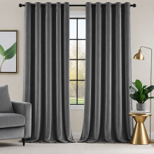 (Charcoal, 66" width x 54" drop - 168cm width x 137cm drop.) Velvet Curtain Pair Eyelet Ring Top Curtains with Tie Backs