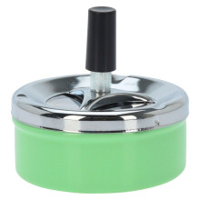 Scrumieră rotativă (verde) pentru țigări, tip scrumieră, tip împinge în jos, stil retro metalic, rotund