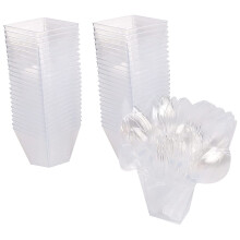 Pakket van 50 Dessertbekers met Lepels, 60 Ml Dessertkommenset, Doe-Het-Zelf Plastic Dessertbekers, Herbruikbare Trapeziumbekersset