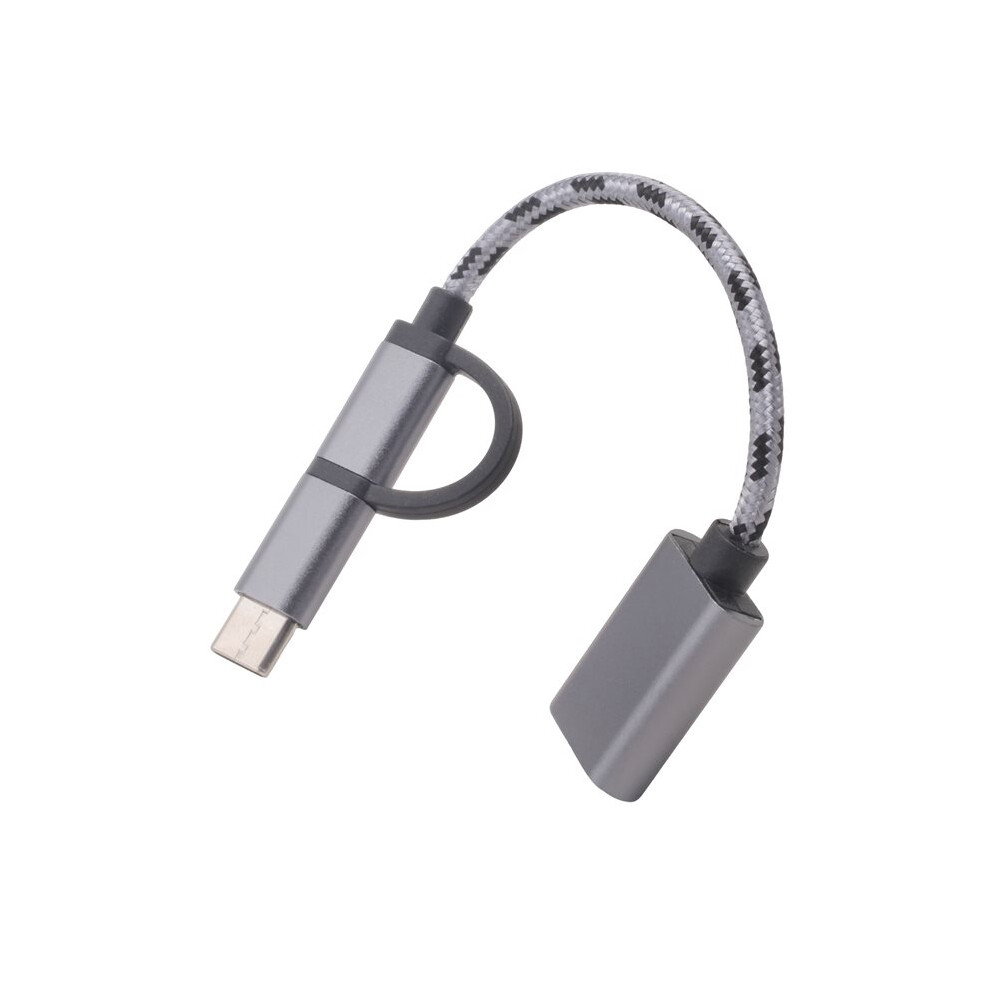 2 In 1 Usb Otg Cable Type-C/Micro-Usb To Usb 3.0 Adapter Braided Designed Data Transfer Cable For Andriod Phone(Grey) Grey 6033600676416