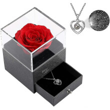Preserved Real Rose Gift Box Enchanted Real Rose with I Love You Necklace 100 Languages Gift , Eternal Rose Flower Handmade Preserved Real Rose Gift C