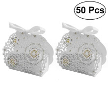 50pcs Hollow Die-cut Favor Boxes Wedding Candy Boxes Wedding Gift Boxes - White