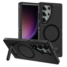 (Black) Kompatibilní kryt s TPU a PC, stojánkem a MagSafe pro Galaxy S24 Ultra