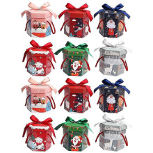 12pcs Christmas Gift Box Hexagon Paper Box Gift Packaging Box Candy Box Gift Container Random Style