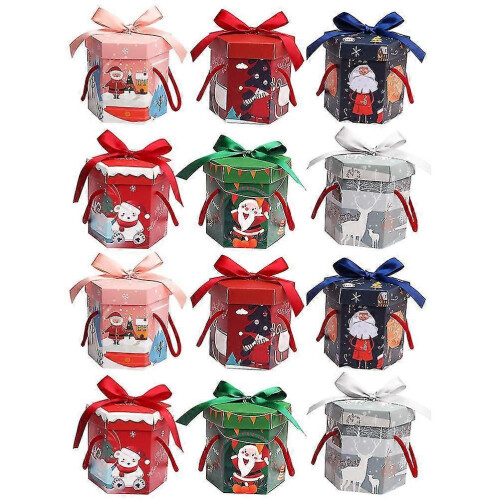 12pcs Christmas Gift Box Hexagon Paper Box Gift Packaging Box Candy Box Gift Container Random Style