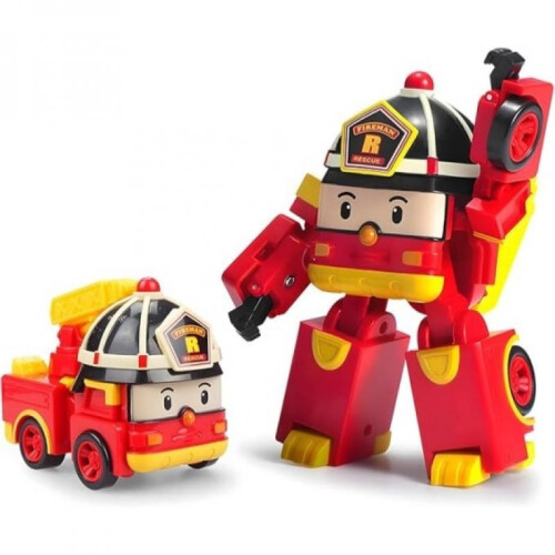 2-Pack Transformable Robot Car Toys Set Roy+Poli Blue/Red Plastic Material Deformable Vehicles 1