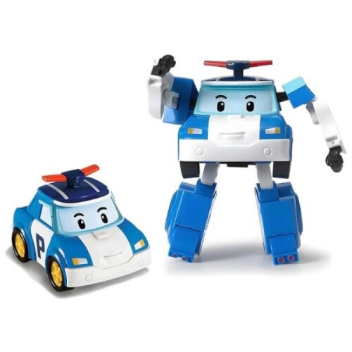 2-Pack Transformable Robot Car Toys Set Roy+Poli Blue/Red Plastic Material Deformable Vehicles 2
