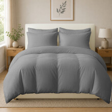 (Single (135cm x 200cm), Grey) 100% Organic Egyptian Cotton Duvet Cover Set